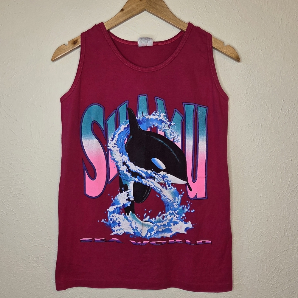 Vintage 90s Shamu Sea World Tank Top Small Single Stitch Orca Whale